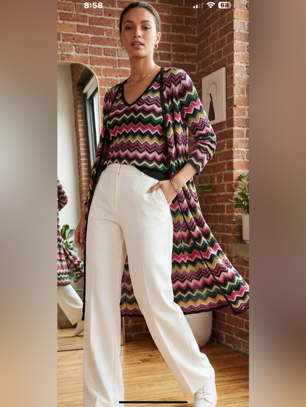INC International Concepts Chevron Knit Duster & V‑Neck Top - Pink, Green, Gold
